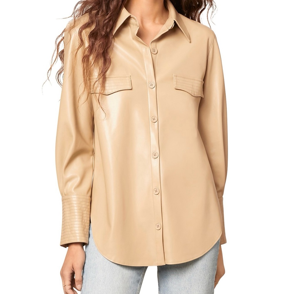 BB Dakota by Steve Madden Oversized Tan Faux Leather Shirt Women’s Size S